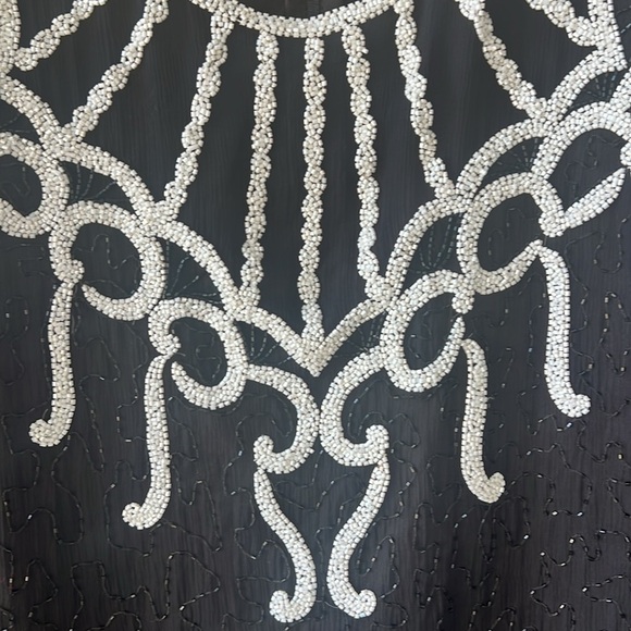 Vintage Brilliante JA 100% Silk Allover Beaded Black White Sheath Midi Dress 2X - Picture 4 of 15